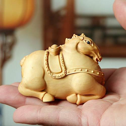 黄杨木雕手把件唐马摆件文玩把玩木质雕刻家居饰品工艺动物生肖马 - 图1