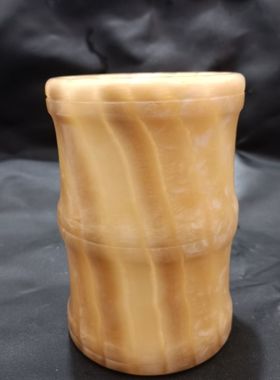 米黄玉玉石笔筒竹节米黄玉笔筒摆件家居办公桌面摆件创意商务礼