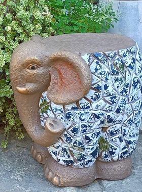 青花大象凳子户外庭院花园
