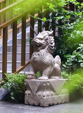 户外园林看门石雕麒麟一对