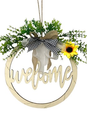 新款木制工艺品花环门挂花圈家居装饰吊挂件led灯光镂空欢迎木牌