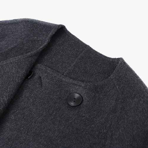 Basic House/百家好冬圆领带围巾简约双面呢大衣女保暖中长款外套 - 图3