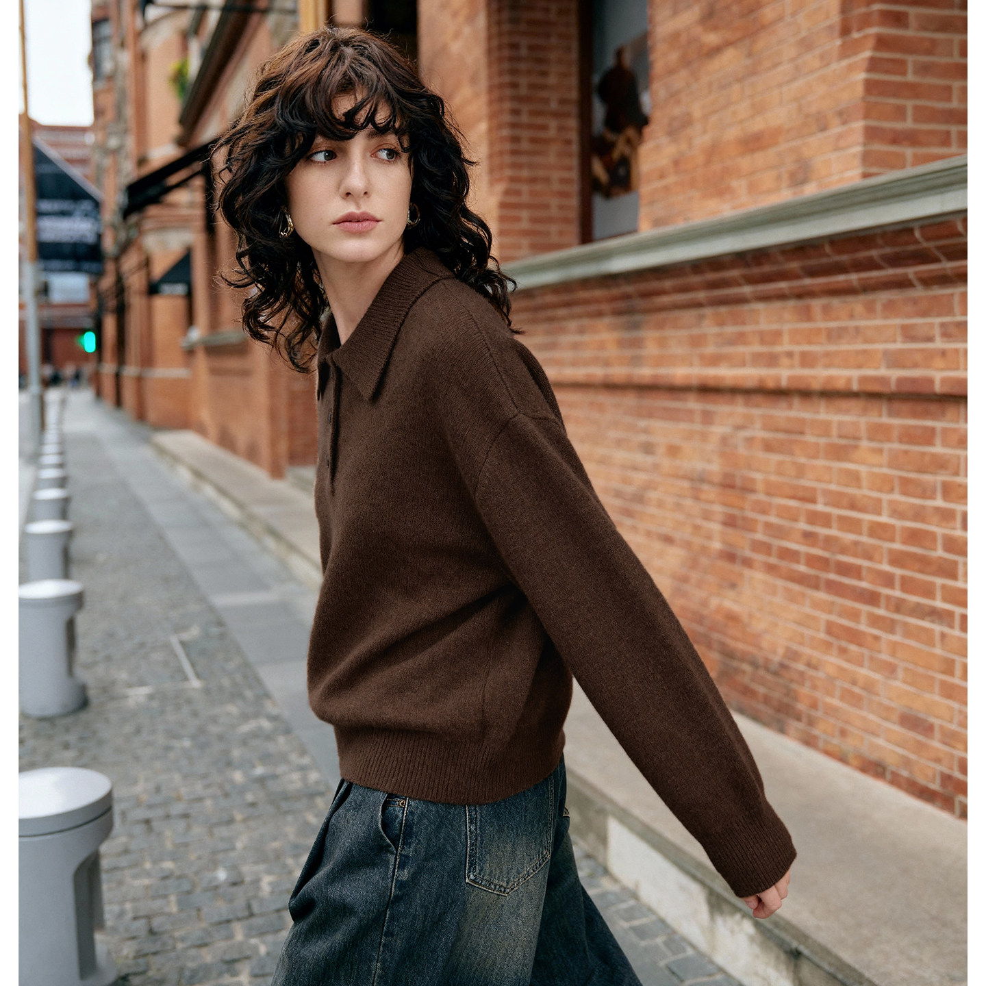 百家好白色POLO领绵羊毛宽松短款针织衫女士秋冬新款保暖内搭上衣,淘宝优惠券,粉丝福利购,淘宝优惠卷