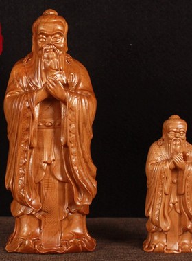 桃木立体孔子雕像摆件家居客厅书房孔老夫子摆设实木雕刻画像礼品