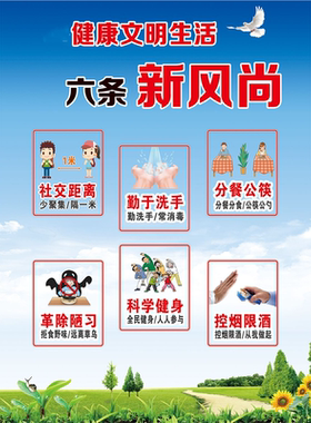 倡导健康文明生活六条新风尚海报展板健康文明生活方式六条新风尚