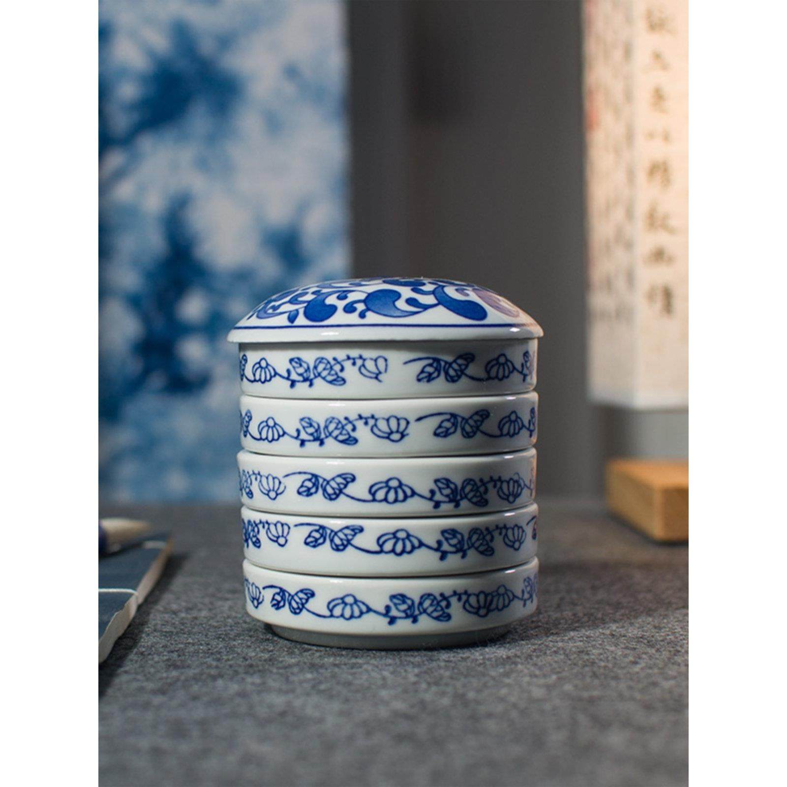 陶瓷带盖调色板中国画水彩景德镇青花五层滋润调色板颜料盘学生绘,淘宝优惠券,粉丝福利购,淘宝优惠卷