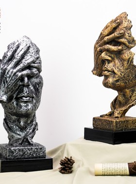 沉默是金雕塑工艺品摆件创意办公室客厅复古抽象艺术品Z装饰品摆