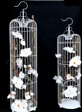 欧式装饰铁艺鸟笼花艺黑白色落地鸟笼G婚庆大号鸟笼样板房摆件鸟