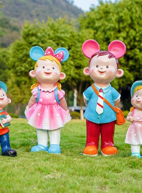 户外卡通娃娃雕塑玻璃钢读书小品人物摆I件幼儿园学校门口迎宾装