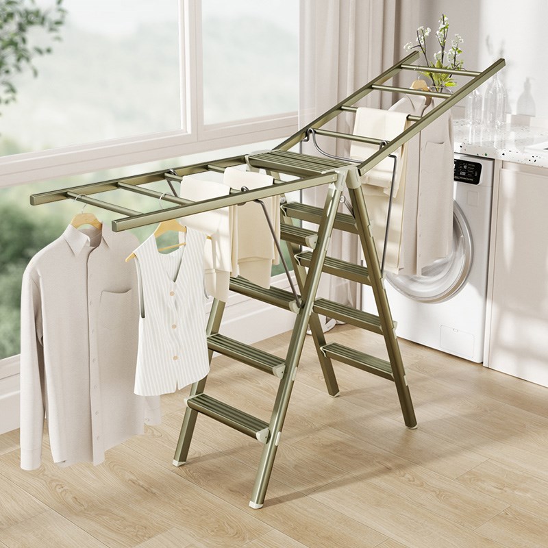 百佳宜梯子晾衣架两用折叠伸缩室内多功能人字梯加厚家用铝合金梯 - 图1