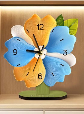 客厅装饰静音桌面摆件创意花朵家用钟表新款时钟摆台卧室台式钟
