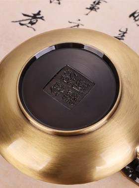 仿古精雕黄铜仙鹤小茶壶办公室茶室茶道茶具老铜器家用手把壶摆件