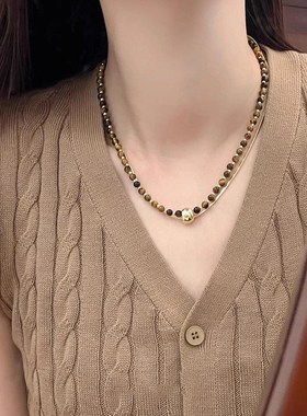 美拉德虎眼石双层叠戴项链女小众设计感毛衣链2024年新款爆款颈链