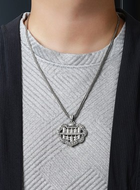 999纯银古法如意算盘吊坠男女手工情侣项链配饰银挂坠复古送礼物