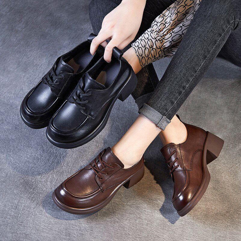 满300a减30跨店商品2024新款真皮粗跟深口单鞋舒适通勤厚底小皮鞋,淘宝优惠券,粉丝福利购,淘宝优惠卷