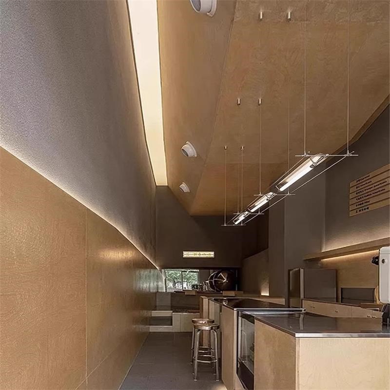 蔡烈超设计师餐厅吧台酒店工程咖啡厅收银前台长条组合马扎吊灯 - 图1