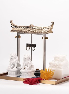 新国风舞狮装样板房间售楼处客厅茶室茶几装饰摆设