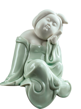 创意陶瓷工艺品唐朝小胖妞人物青瓷仕女新客厅玄关装饰品