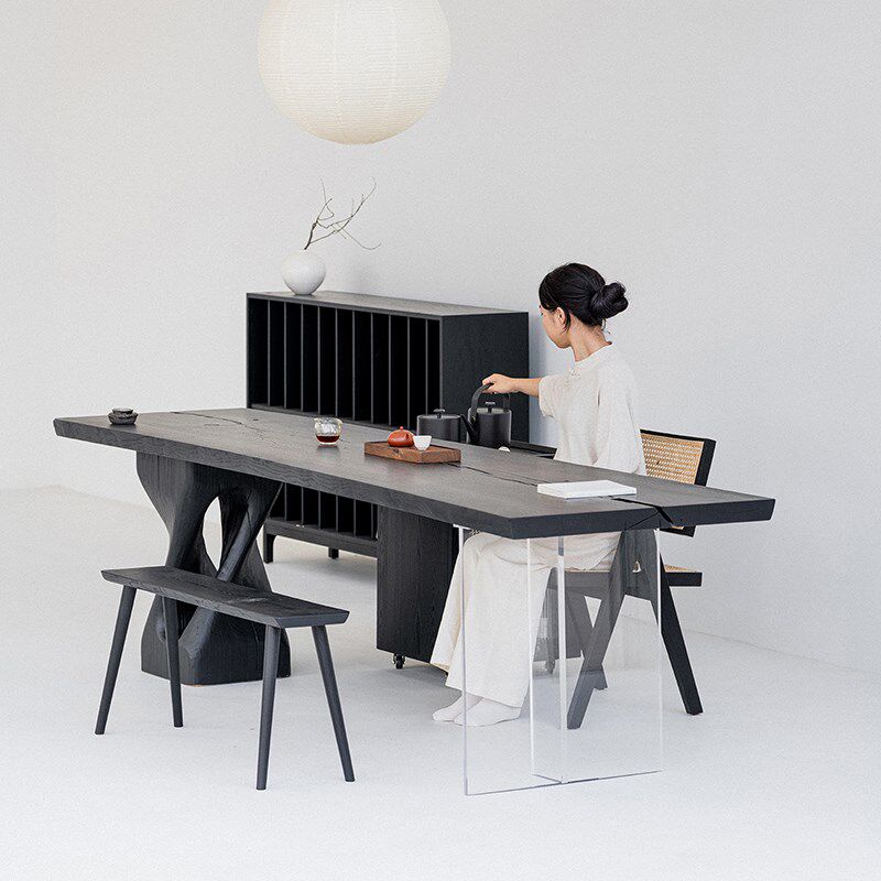 叁几  侘寂风实木书桌白蜡木碳化茶桌黑色民宿餐桌大板,淘宝优惠券,粉丝福利购,淘宝优惠卷