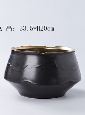 现代黑白内金陶瓷瓶盆家居客厅餐桌插器果盘装饰品