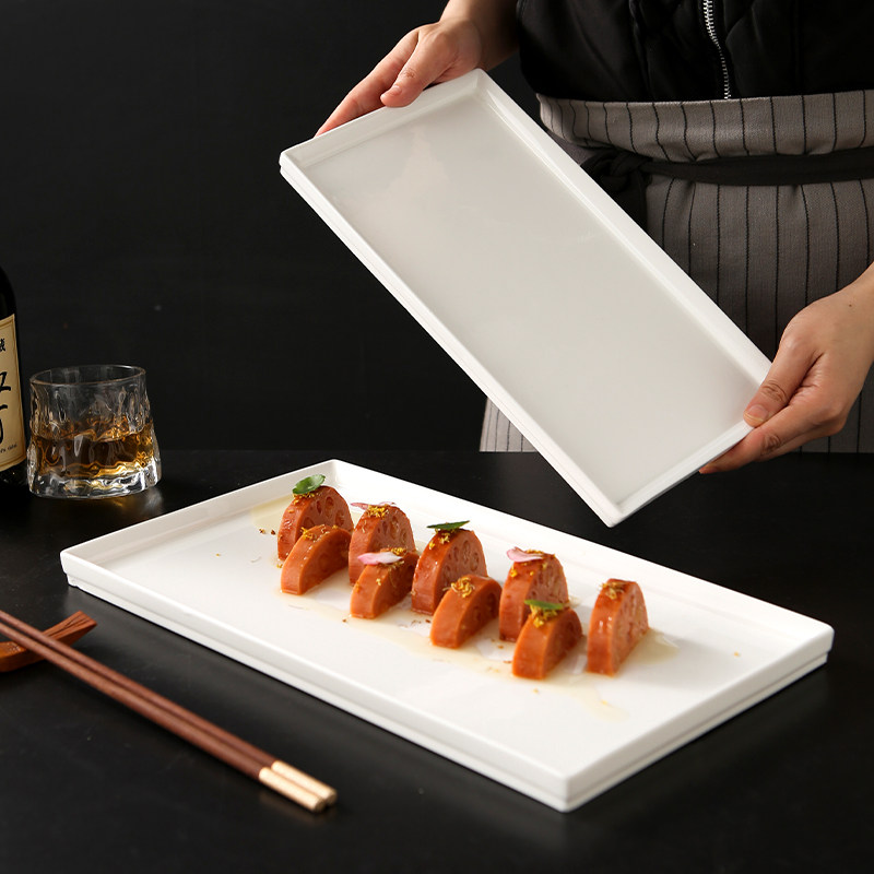 纯白色长方形陶瓷平盘酒店餐具特色陶瓷盘子餐厅商用盘子大号16寸,淘宝优惠券,粉丝福利购,淘宝优惠卷