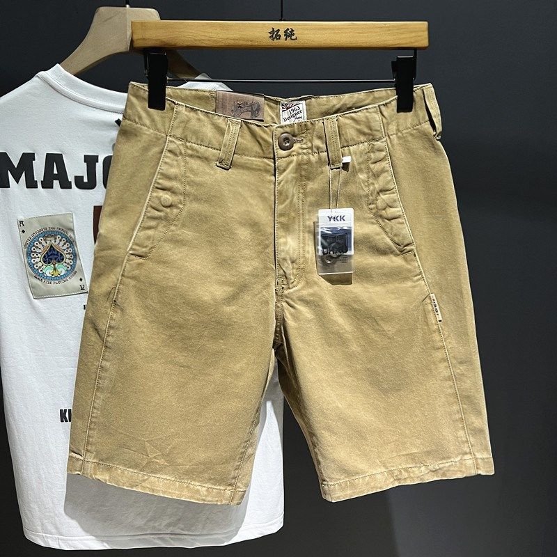 美式高端潮牌夏季牛仔短裤男百搭潮流宽松五分裤驼色马裤休闲中裤,淘宝优惠券,粉丝福利购,淘宝优惠卷