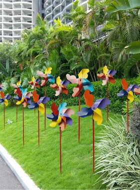 户外铁艺七彩旋转风车摆件公园小区园林广场景观造型布置装饰小品