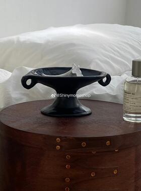 Shinymomo覆古陶瓷收纳盘可爱手工摆件家居饰品ins风双耳高脚托