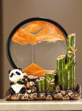 熊猫节节升富贵竹子招财乔迁新家办公室客厅玄关酒柜流沙画