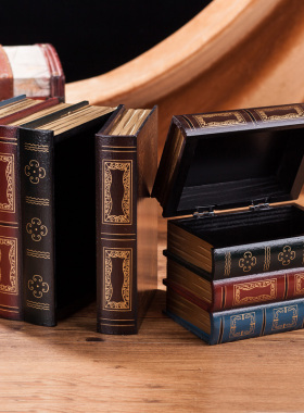 欧式复古装饰书仿真书假书摄影道具书橱装饰品书本书盒木质