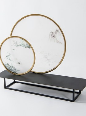 新中式金属假山摆件样板间书房办公室酒店售楼处客厅玄关软装饰品