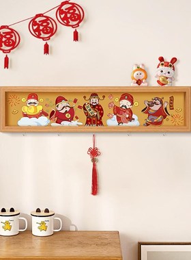 五路财神爷摆件家用入户装饰画木质挂墙画框桌面相框新年开工礼物