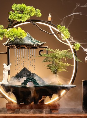 招财流水摆件创意喷泉家居玄关客厅雾化加湿办公室茶桌面开业礼品