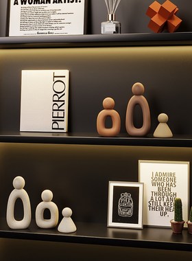 创意高级简约一家三口抽象艺术摆件客厅玄关设计师软装家居装饰品