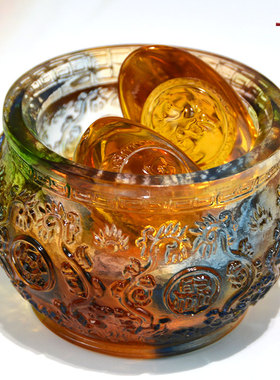 琉璃聚宝盆小摆件招财办公室收纳盒存钱罐客厅玄关装饰水晶工艺品