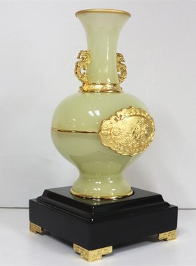 富贵平安金镶玉花瓶摆件乔迁入伙新居礼品家居客厅玄关酒柜装饰品