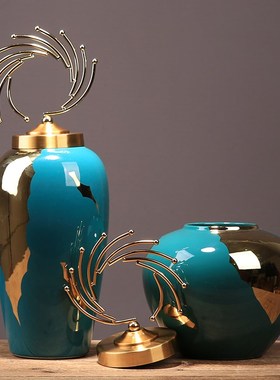 新中式创意陶瓷储物罐摆件别墅酒店样板房玄关家居电视柜软装饰品