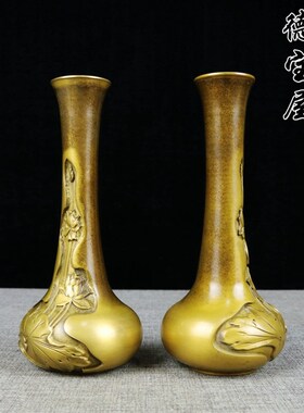 纯铜家居客厅工艺品中式复古办公室装饰插花干花瓶床头柜创意摆件