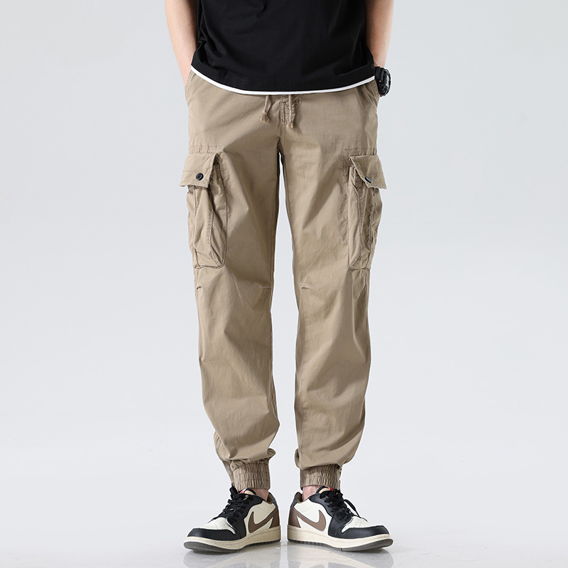 跨境专供运动裤男士速干裤男夏季薄款弹力宽松直筒休闲束脚工装裤 - 图0