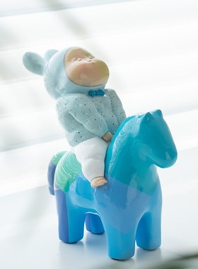 稀奇艺术 《小小艺术家》望星空小马骑士摆件雕塑 床头柜摆件
