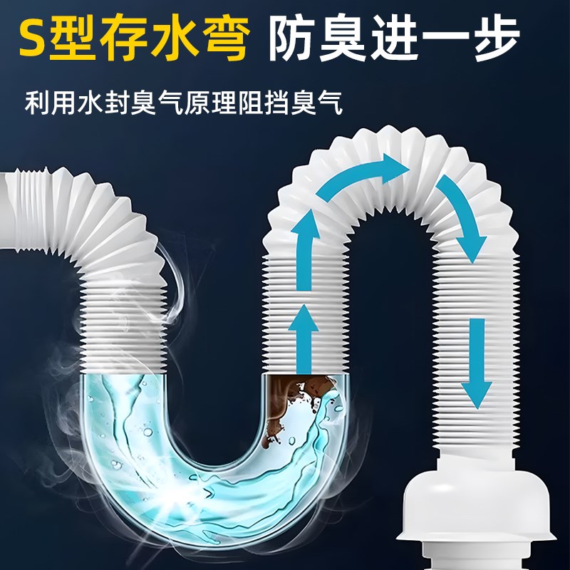 郎奇卫生间洗脸盆铜按压弹跳防臭防堵墙排下水器洗手盆下水管装 - 图1