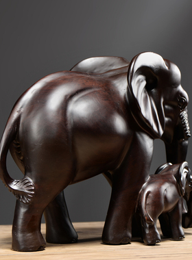 黑檀木雕大象实木质雕刻子母象家居客厅书房装饰红木工艺礼品