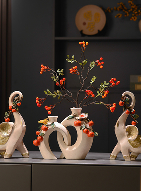 事事如意柿子花瓶寓意好摆件家居饰品电视柜玄关乔迁新居开业礼品