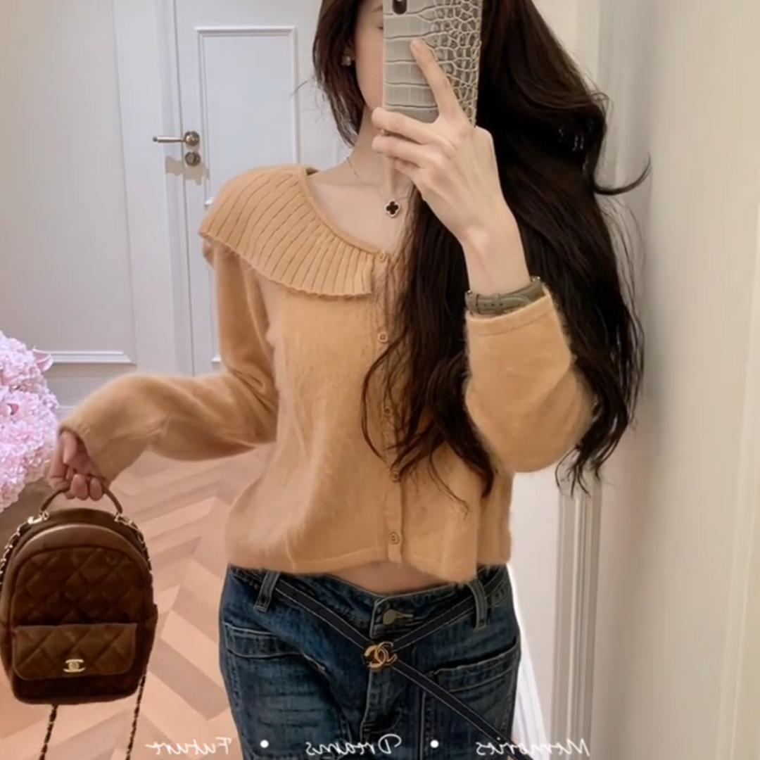 秋冬温柔系氛围感穿搭2025新款超好看软糯荷叶领甜美减龄针织毛衣 - 图3