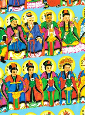 民间信仰七十二众神图画像挂画 菩萨神仙绢布水陆画 丝绸卷轴画