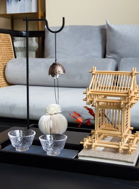 新罩榫卯建筑盘假书样板间售楼部茶桌子软装饰品