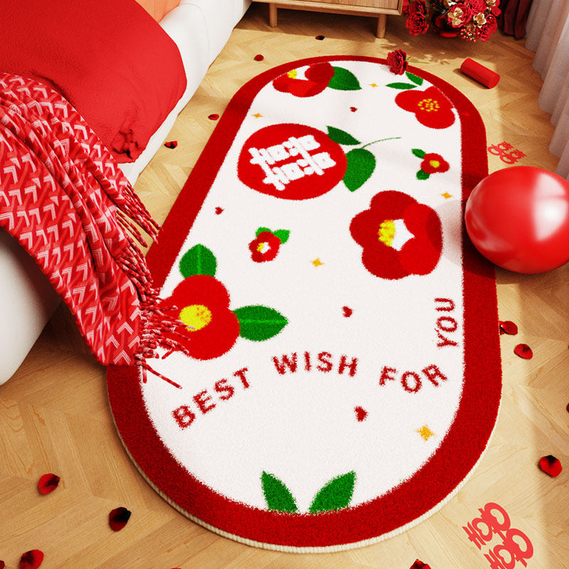 Wedding Style Festive Red Happy Carpet Bedside Bedroom Under Bed Blanket New Wedding Bedside Blanket