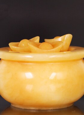 玉龙坊黄玉聚宝盆过的光元宝摆饰家居办公礼品工艺品