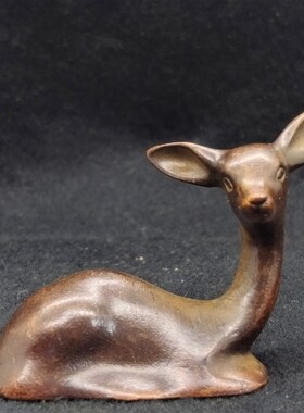 仿古紫铜麋鹿小鹿笔架文房雅件茶道茶室茶宠观赏装饰把玩