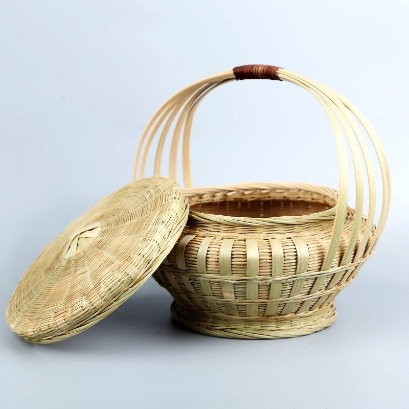 手工竹编提篮带盖竹篮点心饭篮户外野餐大号小号水果收纳篮拜神篮,淘宝优惠券,粉丝福利购,淘宝优惠卷